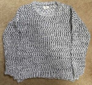 mia & tess Womens White Black Marled Chunky Sweater M/L Soft Comfy Cozy Casual